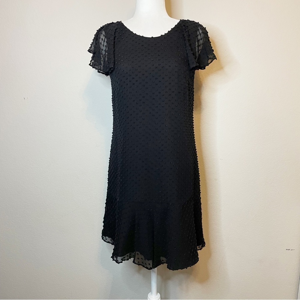 J Crew Black Silk Blend Swiss Dot Short Sleeve Dress Size 2